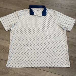 Puma Golf Polo Shirt Mens Size XXL White Blue Geometric Casual Preppy Athletic